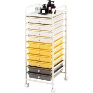 imageGiantex 15 Drawer Rolling Cart with Drawers Storage Organizer Cart for Classroom Office School Teacher Mobile Drawer Cart for Tools Crafts Small Printer Paper PastelBeigeYellowGrey