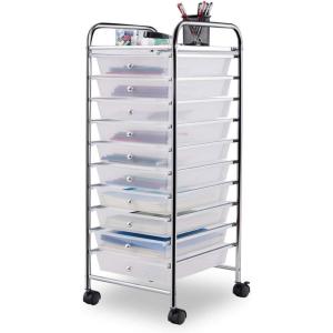 imageGiantex 15 Drawer Rolling Cart with Drawers Storage Organizer Cart for Classroom Office School Teacher Mobile Drawer Cart for Tools Crafts Small Printer Paper PastelClear