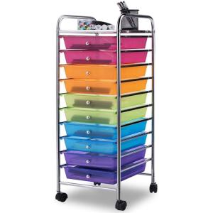 imageGiantex 15 Drawer Rolling Cart with Drawers Storage Organizer Cart for Classroom Office School Teacher Mobile Drawer Cart for Tools Crafts Small Printer Paper PastelMulticolor