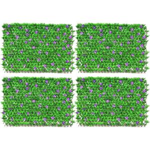 imageGiantex 4PCS Expandable Fence with Leaves 65ft Privacy Screen Decorative Faux Ivy Fencing Panel for Balcony Patio Deck Backdrop Outdoor Artificial Hedge Screen 4 Green Leaves amp Purple FlowersGreen Leaves  Purple Flowers