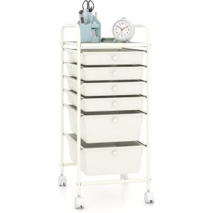 imageGiantex 6 Storage Drawer Cart Rolling Organizer Cart for Tools Scrapbook Paper Home Office School Multipurpose Mobile Utility Cart IvoryIvory