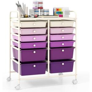 imageGiantex 6 Storage Drawer Cart Rolling Organizer Cart for Tools Scrapbook Paper Home Office School Multipurpose Mobile Utility Cart IvoryPurple Gradient