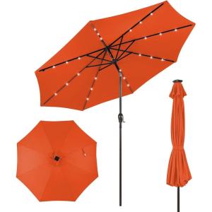 imageGiantex 9ft10ft Outdoor Patio umbrella with Solar Lights Table Market Umbrella with Crank and Pushbutton Tilt System Solar LED Lighted Patio Umbrella for Backyard Deck Pool BeachOrange