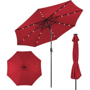 imageGiantex 9ft10ft Outdoor Patio umbrella with Solar Lights Table Market Umbrella with Crank and Pushbutton Tilt System Solar LED Lighted Patio Umbrella for Backyard Deck Pool BeachBurgundy