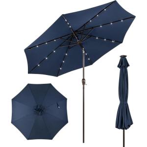 imageGiantex 9ft10ft Outdoor Patio umbrella with Solar Lights Table Market Umbrella with Crank and Pushbutton Tilt System Solar LED Lighted Patio Umbrella for Backyard Deck Pool BeachNavy