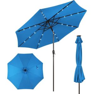 imageGiantex 9ft10ft Outdoor Patio umbrella with Solar Lights Table Market Umbrella with Crank and Pushbutton Tilt System Solar LED Lighted Patio Umbrella for Backyard Deck Pool BeachBlue