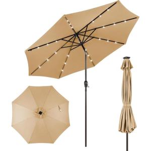 imageGiantex 9ft10ft Outdoor Patio umbrella with Solar Lights Table Market Umbrella with Crank and Pushbutton Tilt System Solar LED Lighted Patio Umbrella for Backyard Deck Pool BeachBeige