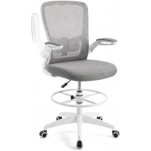 imageGiantex Ergonomic Drafting Chair Tall Office Chair with FlipUp Armrests Footrest Ring Height Adjustable Executive Task Chair Mesh Computer Standing Desk Chair Lumbar Support for Home Office GrayGrey