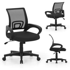 imageGiantex Ergonomic Mesh Office Chair MidBack Computer Chair with Breathable Backrest Lumbar Support and Adjustable Height Gaming Chair Swivel Rolling Desk Chair for Home Office Task and Study