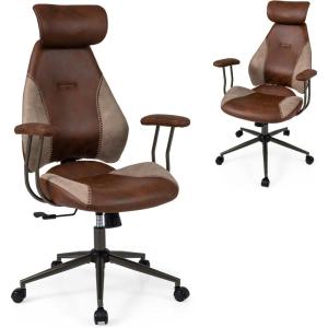 imageGiantex Ergonomic Office Chair Mid Century Modern Faux Fur Computer Desk Chair with 2D Headrest Rocking Backrest amp Wheels Vintage High Back Rolling Chair for Executive BrownBrown