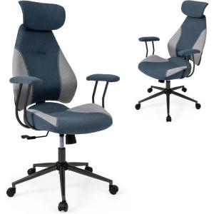 imageGiantex Ergonomic Office Chair Mid Century Modern Faux Fur Computer Desk Chair with 2D Headrest Rocking Backrest amp Wheels Vintage High Back Rolling Chair for Executive BrownGrey