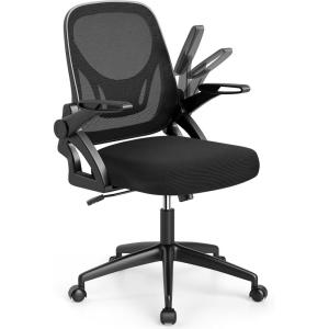 imageGiantex Mesh Office Chair Ergonomic Desk Chair with Flipup Arms amp Lumbar Support Height Adjustable Swivel Computer Desk with High Back for Home Office BlackBlack