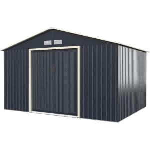 imageGiantex Outdoor Storage Shed with Double Sliding Door Galvanized Metal Garden Storage Room Front and Back Vent Weather Resistant Tool Storage Shed for Backyard Patio Lawn 11 x 8 FT11 x 8 FT