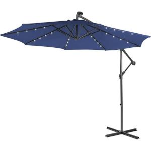 imageGiantex Patio Umbrella 10 Ft Pool Umbrellas with 32 LED Lights Solar Powered Offset Umbrella 8 Ribs Cantilever Umbrella with Tilting Adjustment HeavyDuty Outdoor UmbrellasNavy