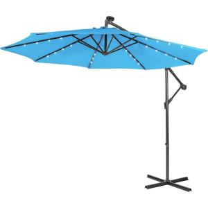 imageGiantex Patio Umbrella 10 Ft Pool Umbrellas with 32 LED Lights Solar Powered Offset Umbrella 8 Ribs Cantilever Umbrella with Tilting Adjustment HeavyDuty Outdoor UmbrellasBlue