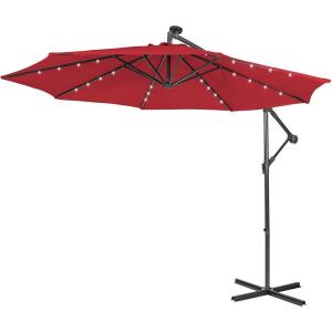 imageGiantex Patio Umbrella 10 Ft Pool Umbrellas with 32 LED Lights Solar Powered Offset Umbrella 8 Ribs Cantilever Umbrella with Tilting Adjustment HeavyDuty Outdoor UmbrellasBurgundy