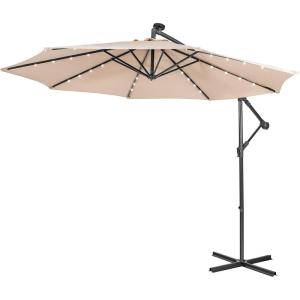 imageGiantex Patio Umbrella 10 Ft Pool Umbrellas with 32 LED Lights Solar Powered Offset Umbrella 8 Ribs Cantilever Umbrella with Tilting Adjustment HeavyDuty Outdoor UmbrellasBeige