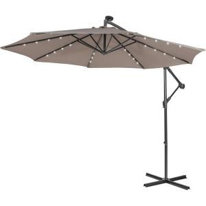 imageGiantex Patio Umbrella 10 Ft Pool Umbrellas with 32 LED Lights Solar Powered Offset Umbrella 8 Ribs Cantilever Umbrella with Tilting Adjustment HeavyDuty Outdoor UmbrellasTan