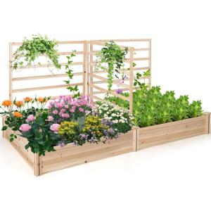 imageGiantex Raised Garden Bed with 3 Trellises 88L x 45W x 43H Set of 2 Wood Planter Box for Vegetables Flowers Herbs Fruits Climbing Plants Cucumber Easy Assembly Outdoor Rectangular Raised Beds88x45x43