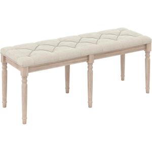 imageGiantex 475inches Upholstered Dining Bench ButtonTufted Table Bench with Carved Rubber Wood Legs Padded Seat Load 440Lbs Vintage End of Bed Ottoman for Entryway Living Room Bedroom 1BeigeBeige