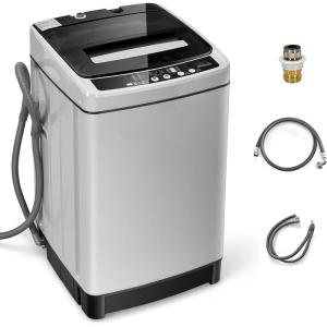 imageGiantex Portable Washing Machine 2 in 1 Full Automatic Laundry Washer 15CuFt 11lbs Capacity Washing and Spinning Combo 8 Programs 10 Water Levels Energy Saving Top Load Washer for Apartment DormGray