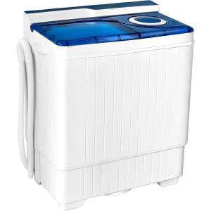 imageGiantex Washing Machine Semiautomatic Twin Tub Washer with Spin Dryer 26lbs Capacity Builtin Drain Pump Portable Laundry Washer Compact Washing Machine for Apartment Dorm and RV WhiteGrayWhiteBlue
