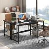 imageGiantex 59 Inch Computer Desk with Charging Station Home Office Desk with Storage Shelves amp Hook Modern Laptop PC Table Workstation Study Writing Desk for Bedroom Rustic BrownBlack