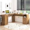 imageGiantex 66 LShaped Desk with Storage Drawers amp Charging Station Spacious Corner Computer Desk with Keyboard Tray Adjustable Shelf Cabinet Huge Workspace Home Office Study Writing Desk NaturalNatural