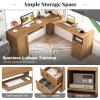 imageGiantex 66 LShaped Desk with Storage Drawers amp Charging Station Spacious Corner Computer Desk with Keyboard Tray Adjustable Shelf Cabinet Huge Workspace Home Office Study Writing Desk NaturalNatural