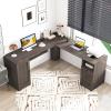 imageGiantex 66 LShaped Desk with Storage Drawers amp Charging Station Spacious Corner Computer Desk with Keyboard Tray Adjustable Shelf Cabinet Huge Workspace Home Office Study Writing Desk NaturalGrey Oak