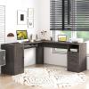 imageGiantex 66 LShaped Desk with Storage Drawers amp Charging Station Spacious Corner Computer Desk with Keyboard Tray Adjustable Shelf Cabinet Huge Workspace Home Office Study Writing Desk NaturalGrey Oak