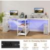 imageGiantex 945 2 Person Desk with LED Lights Long PC Study Desk with Storage Shelves Power Outlets Keyboard Tray amp Monitor Stand Double Computer Desk Workstation for Home Office BlackWhite