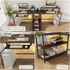 imageGiantex 945 2 Person Desk with LED Lights Long PC Study Desk with Storage Shelves Power Outlets Keyboard Tray amp Monitor Stand Double Computer Desk Workstation for Home Office BlackRustic Brown