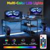 imageGiantex 945 2 Person Desk with LED Lights Long PC Study Desk with Storage Shelves Power Outlets Keyboard Tray amp Monitor Stand Double Computer Desk Workstation for Home Office BlackBlack