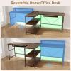 imageGiantex 945 2 Person Desk with LED Lights Long PC Study Desk with Storage Shelves Power Outlets Keyboard Tray amp Monitor Stand Double Computer Desk Workstation for Home Office BlackRustic Brown