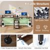 imageGiantex 945 2 Person Desk with LED Lights Long PC Study Desk with Storage Shelves Power Outlets Keyboard Tray amp Monitor Stand Double Computer Desk Workstation for Home Office BlackRustic Brown