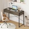 imageGiantex Computer Desk with 2 Drawers 44 Inch Home Office Desk with AntiToppling Device amp Metal Frame Compact Laptop PC Table Vanity Table Modern Study Writing Desk for Small Spaces Grey OakGrey Oak