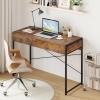 imageGiantex Computer Desk with 2 Drawers 44 Inch Home Office Desk with AntiToppling Device amp Metal Frame Compact Laptop PC Table Vanity Table Modern Study Writing Desk for Small Spaces Grey OakRustic Brown