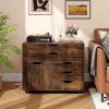 imageGiantex File Cabinet Rolling Lateral Filing Cabinet with Wheels 5 Drawers Load 220 Lbs Office Craft Storage Organization Mobile Storage Organizer Printer Stand for Home Office WhiteRustic Brown
