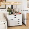 imageGiantex File Cabinet Rolling Lateral Filing Cabinet with Wheels 5 Drawers Load 220 Lbs Office Craft Storage Organization Mobile Storage Organizer Printer Stand for Home Office WhiteWhite