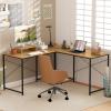 imageGiantex L Shaped Computer Desk 59 Inch Reversible Corner Desk with Power Outlet and USB Ports amp Monitor Stand Wooden Writing Desk Gaming Table for Home Office Room Small Space BlackNatural
