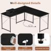 imageGiantex L Shaped Computer Desk 59 Inch Reversible Corner Desk with Power Outlet and USB Ports amp Monitor Stand Wooden Writing Desk Gaming Table for Home Office Room Small Space BlackBlack