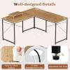 imageGiantex L Shaped Computer Desk 59 Inch Reversible Corner Desk with Power Outlet and USB Ports amp Monitor Stand Wooden Writing Desk Gaming Table for Home Office Room Small Space BlackNatural