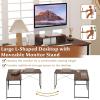 imageGiantex L Shaped Computer Desk 59 Inch Reversible Corner Desk with Power Outlet and USB Ports amp Monitor Stand Wooden Writing Desk Gaming Table for Home Office Room Small Space BlackRustic Brown