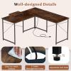 imageGiantex L Shaped Computer Desk 59 Inch Reversible Corner Desk with Power Outlet and USB Ports amp Monitor Stand Wooden Writing Desk Gaming Table for Home Office Room Small Space BlackRustic Brown
