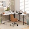 imageGiantex L Shaped Computer Desk 59 Inch Reversible Corner Desk with Power Outlet and USB Ports amp Monitor Stand Wooden Writing Desk Gaming Table for Home Office Room Small Space BlackWhite