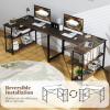imageGiantex L Shaped Desk with Charging Station 47 Inch Reversible Computer Desk with Adjustable Storage Shelves amp Metal Frame Modern Corner Desk for Home Office Studying Writing Gaming WhiteGrey Oak