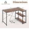 imageGiantex L Shaped Desk with Charging Station 47 Inch Reversible Computer Desk with Adjustable Storage Shelves amp Metal Frame Modern Corner Desk for Home Office Studying Writing Gaming WhiteRustic Brown