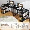imageGiantex L Shaped Desk with Charging Station 47 Inch Reversible Computer Desk with Adjustable Storage Shelves amp Metal Frame Modern Corner Desk for Home Office Studying Writing Gaming WhiteBlack
