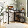 imageGiantex L Shaped Desk with Charging Station 47 Inch Reversible Computer Desk with Adjustable Storage Shelves amp Metal Frame Modern Corner Desk for Home Office Studying Writing Gaming WhiteGrey Oak